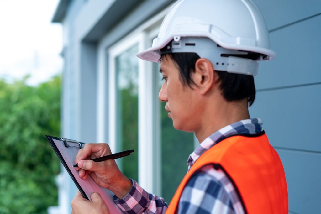 Professionnel examinant les murs d’une maison avant le début des travaux de rénovation.